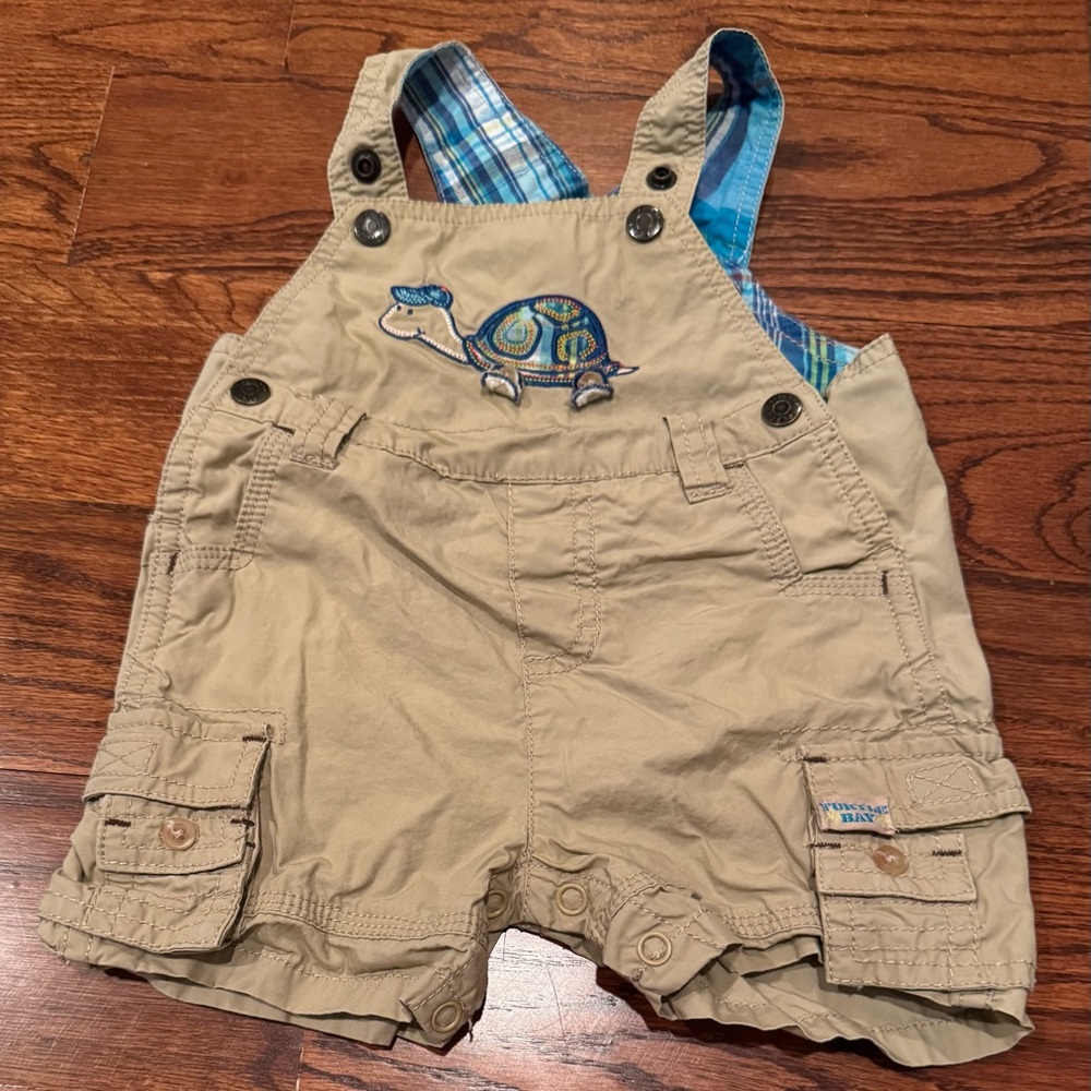 3-6 M - The Children’s Place - Tan Overalls with Turtle Embroidery